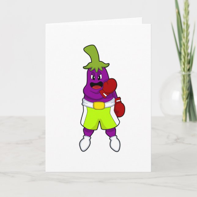 Carte Aubergine à la boxe avec des gants de boxe (Devant)