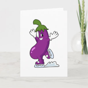 Carte Aubergine au patinage sur glace avec patins à glac