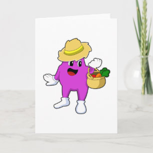 Carte Aubergine en tant qu'agriculteur avec carotte