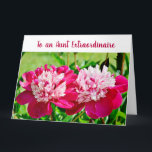 Carte Aunt Extraordinaire BAE Love Peonies Elegant Chic<br><div class="desc">Cute, elegant, and trendy large greeting card with a beautiful photo of two pink-red peonies for your favorite auntie on Mother's Day, her birthday, or any other occasion. For an Amazing "Aunt Extraordinaire, " one with patience, kindness, and understanding, and lots of love. You can customize all the text fields...</div>