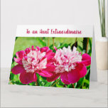 Carte Aunt Extraordinaire BAE Love Peonies Elegant Chic<br><div class="desc">Cute, elegant, and trendy large greeting card with a beautiful photo of two pink-red peonies for your favorite auntie on Mother's Day, her birthday, or any other occasion. For an Amazing "Aunt Extraordinaire, " one with patience, kindness, and understanding, and lots of love. You can customize all the text fields...</div>