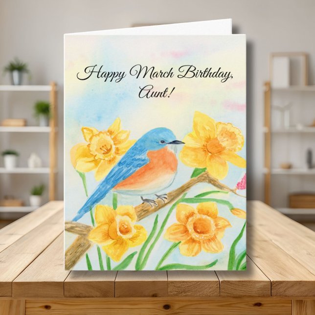 Carte Aunt Happy March Birthday Blue Bird  (Créateur téléchargé)