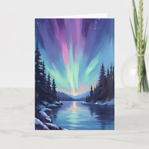 Carte Aurore Boréale   Peinture Aquarelle des Lumières d