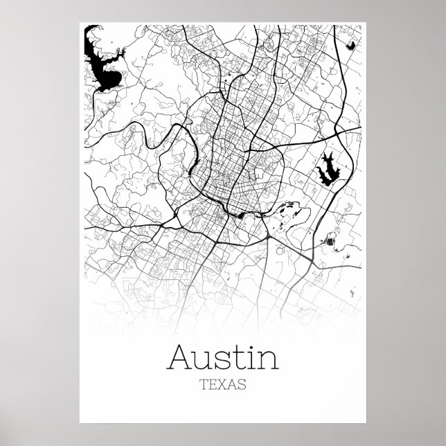 Carte Austin - Texas - Poster de la carte de la vi (Devant)