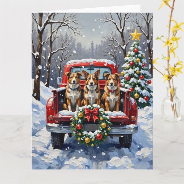 Carte Australian Cattle Dog Christmas Red Truck Holiday (Fleur jaune)