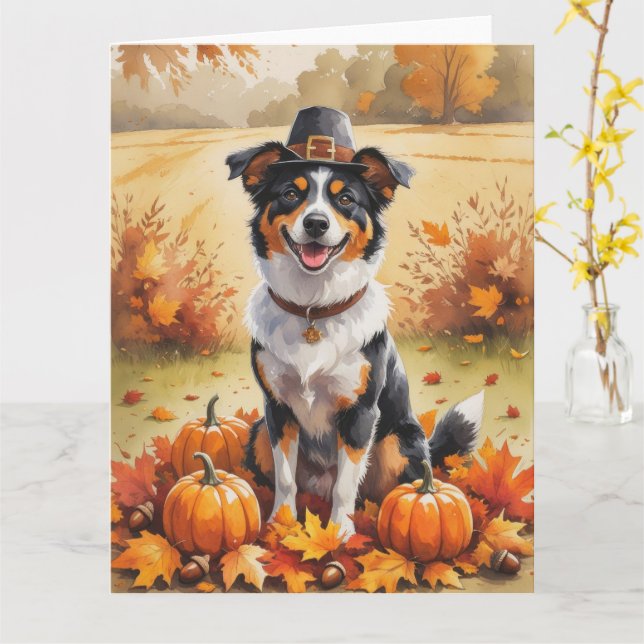 Carte Australian Kelpie Feuilles d'automne Art de Thanks (Fleur jaune)