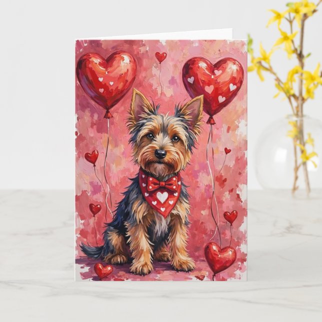 Carte Australian Kelpie Valentine’s Day Dog with Hearts  (Fleur jaune)