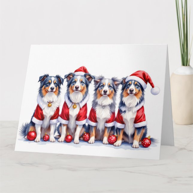 Carte Australian Shepherd Christmas Dress Santa Hat (Devant)