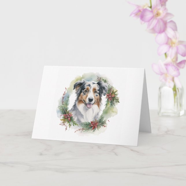 Carte Australian Shepherd Christmas Wreath Festive Pup (Orchidée)