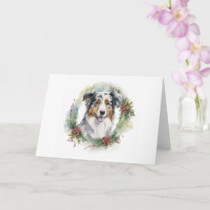 Carte Australian Shepherd Christmas Wreath Festive Pup