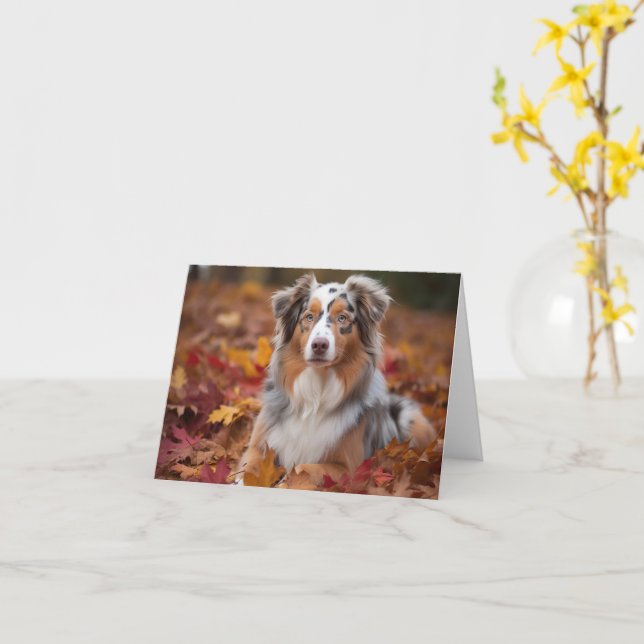 Carte Australian Shepherd dans les feuilles d'automne qu (Fleur jaune)