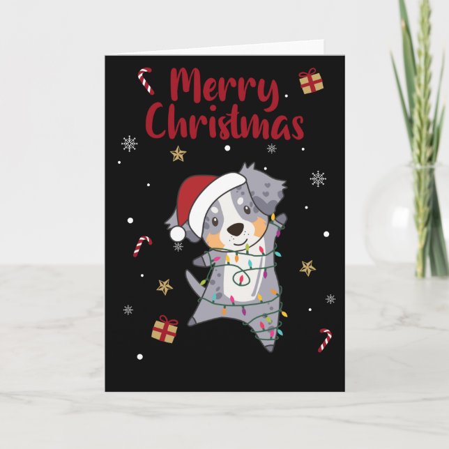 Carte Australian Shepherd Merry Christmas Winter Card (Devant)