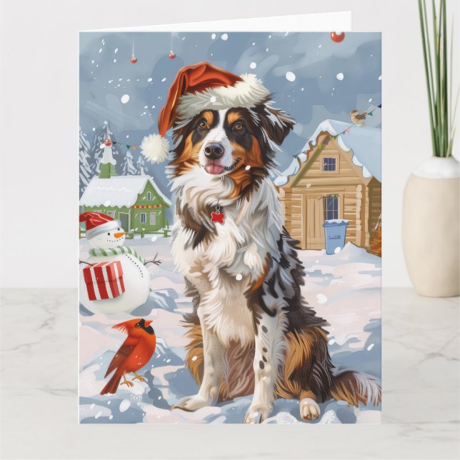 Carte Australian Shepherd Merveilleux Noël Hiver (Devant)