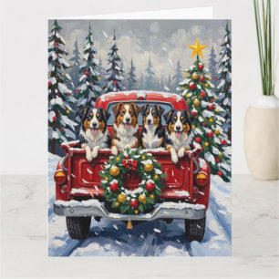 Carte Australian Shepherd Noël Camion Rouge Fêtes