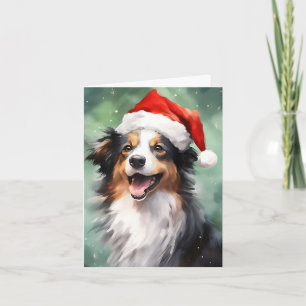 Carte Australian Shepherd peinture de Noël