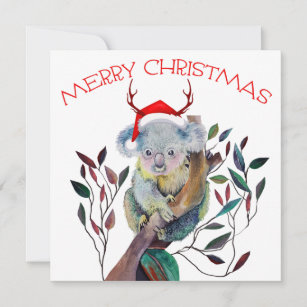 Carte Australie Noël Koala Santa Hat Rouge Vert