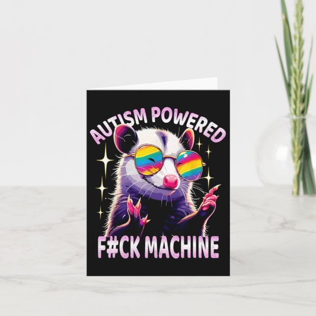 Carte Autisme Alimenté F#ck Machine drôle Mème Opossum A (Devant)