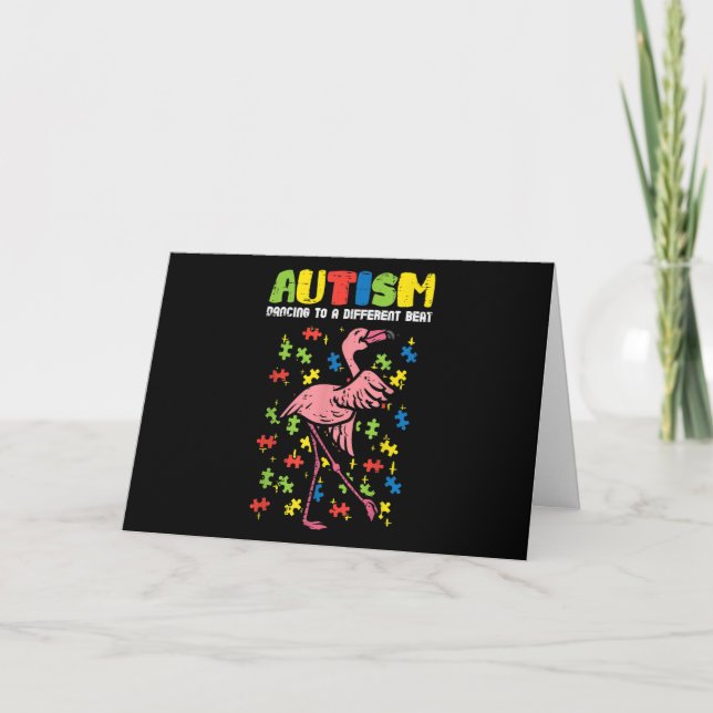 Carte Autisme Danse sur un Rythme Différent Flamant Rose (Devant)
