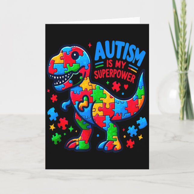 Carte Autisme - Dinosaure - Puzzle - Arc - Autisme Est M (Devant)