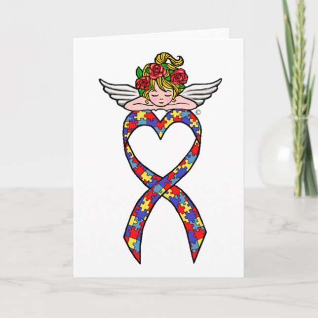 Carte Autisme Heart Ribbon Angel (Devant)