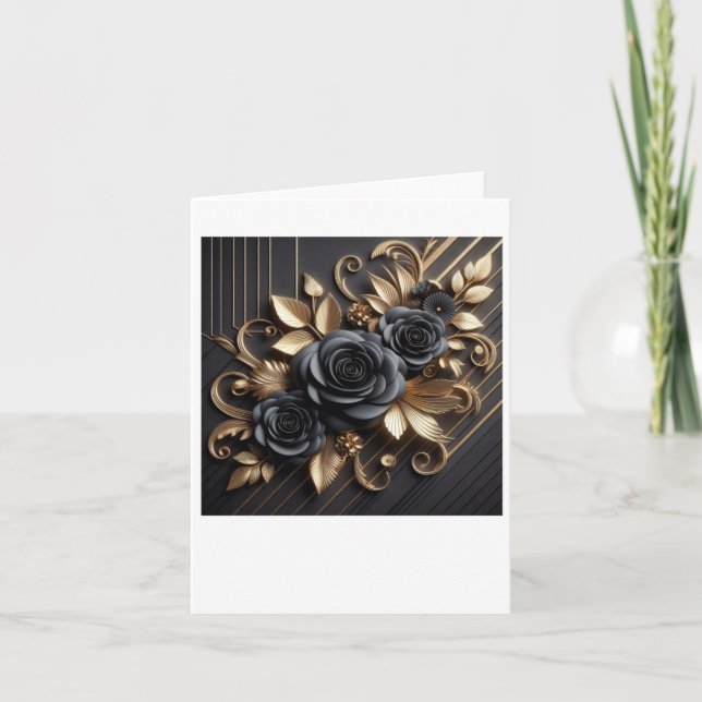 Carte Autocollant Roses Noires Dorées 3D #7 (Devant)