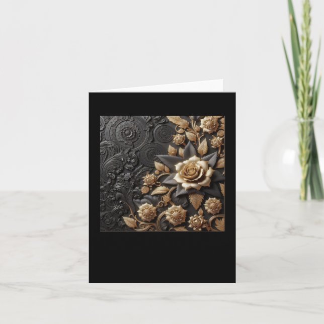 Carte Autocollant Roses Noires Or 3D #8  (Devant)
