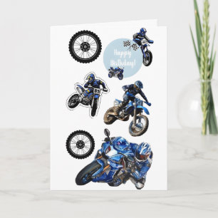 Carte Autocollants de moto de course de terre bleue pour