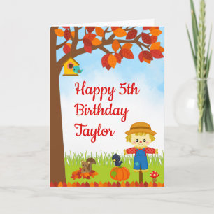Carte Automne Automne Garçon Scarecrow Joyeux anniversai