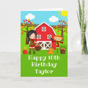 Carte Automne Barnyard Black Hair Girl Joyeux anniversai