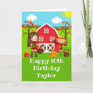 Carte Automne Barnyard Brown Hair Girl Joyeux anniversai