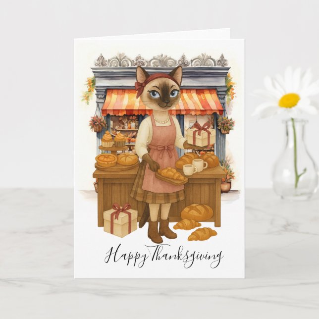 Carte Automne Boulangerie de chats Thanksgiving Amoureux (Petite plante)