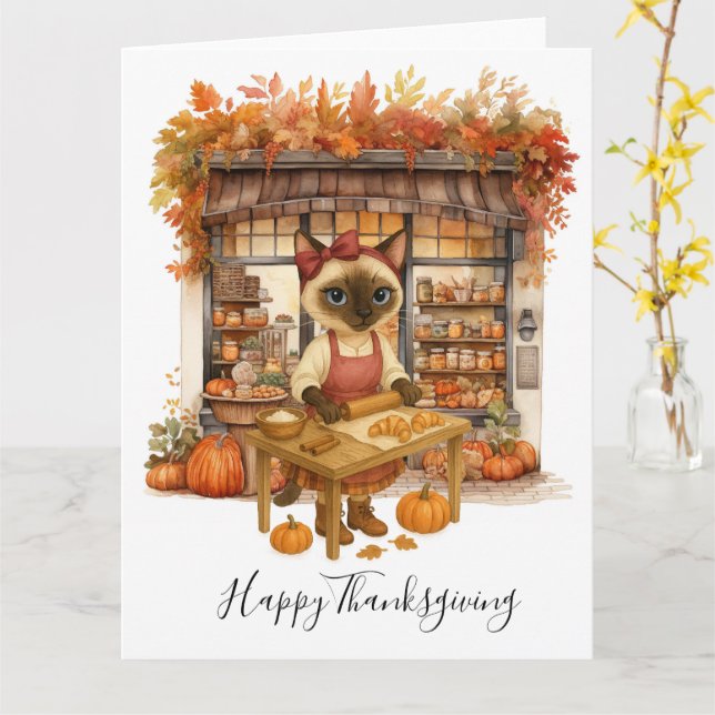 Carte Automne Boulangerie de chats Thanksgiving Amoureux (Fleur jaune)