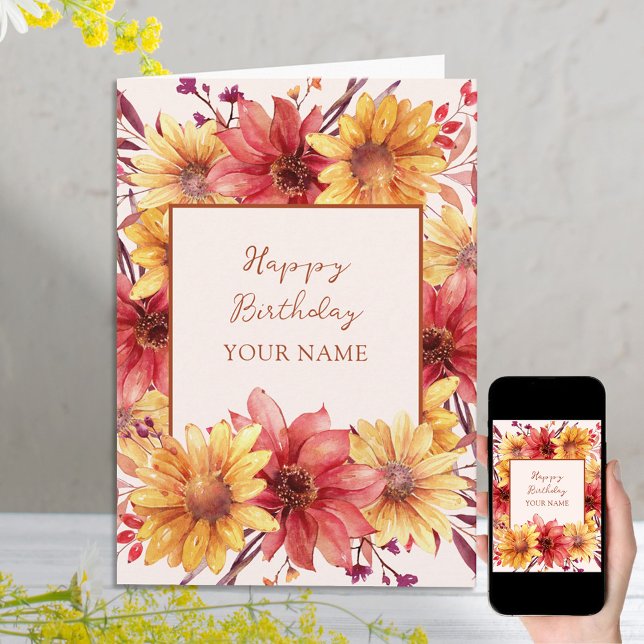 Carte Automne Floral Anniversaire personnalisé (Créateur téléchargé)