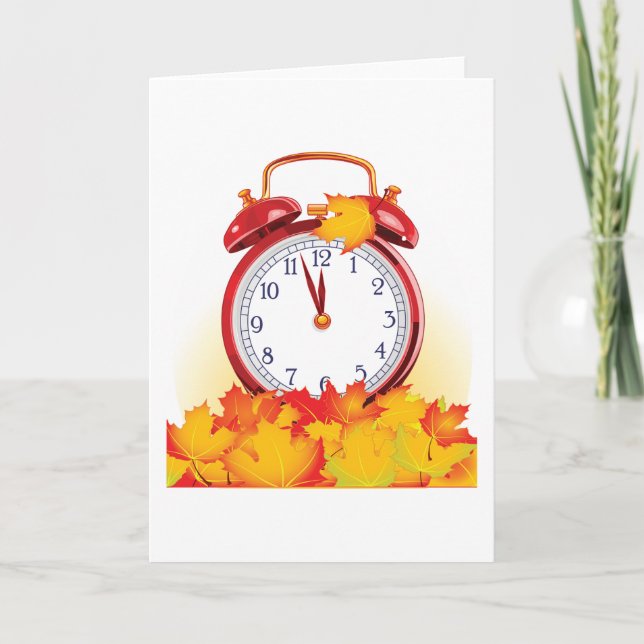 Carte Automne Heure Changer Feuilles Automne Et Horloge  (Devant)