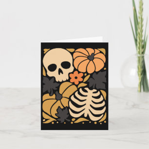 Carte Automne Squelette Citrouille Floral Folk Halloween