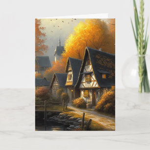 Carte Automne Tudor Home Waterside Path Hello Folt