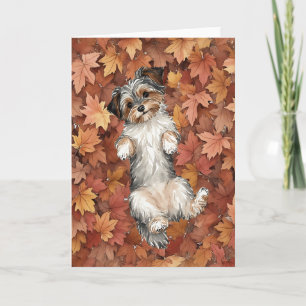 Carte Automne Yorkie Aquarelle Feuilles d'automne