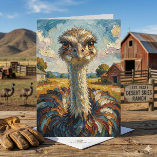 Carte Autruche Impasto dans un Ranch   Anniversaire