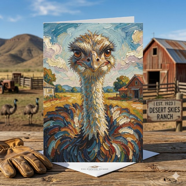 Carte Autruche Impasto dans un Ranch | Anniversaire (Créateur téléchargé)