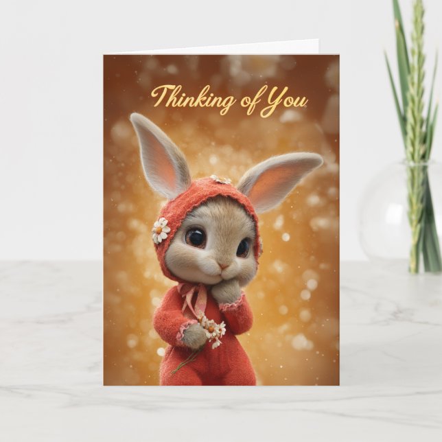 Carte Autumn Daisy Baby Bunny in Red Thinking of You (Devant)