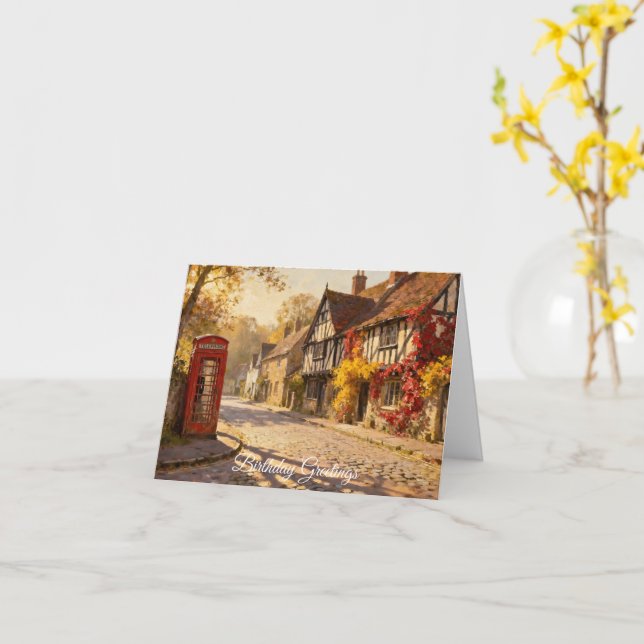 Carte Autumn Village Scene in Golden Light Greeting Card (Fleur jaune)