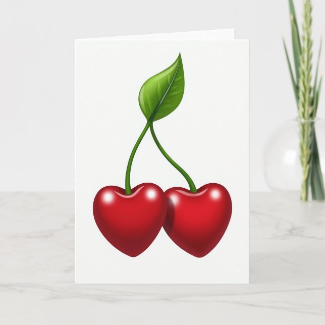 Carte aux cerises en forme de cœur simple (Devant)