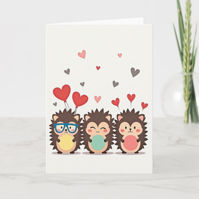 Carte aux hérissons mignons avec des cœurs (Devant)