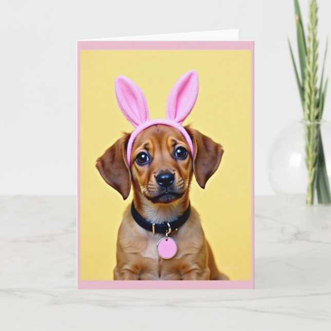 Carte aux oreilles de lapin de chiot mignon (Devant)