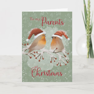 Carte Aux parents aux oiseaux de Noël avec chapeaux de P