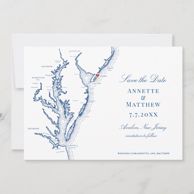 Carte Avalon NJ Elegant Mariage bleu marine (Devant)