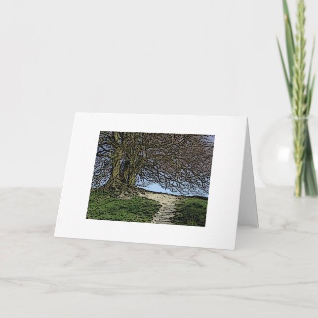 Carte Avebury, Wiltshire, England. Tree and path. (Devant)