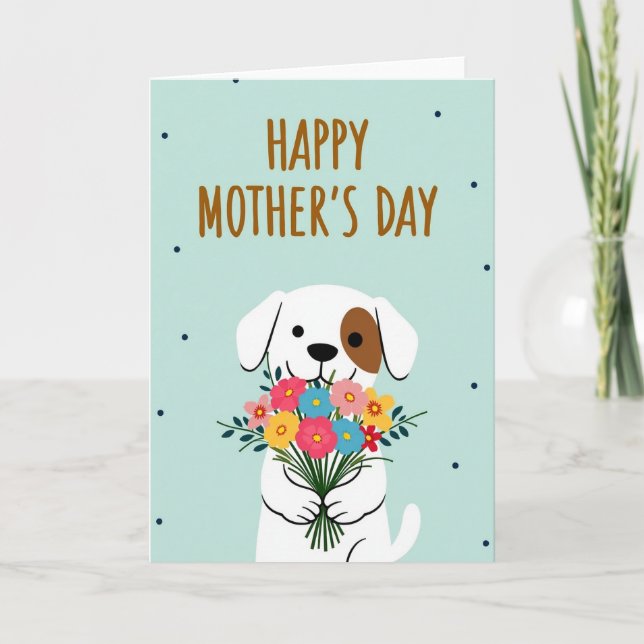 Carte avec bouquet de chiots à pois (Devant)