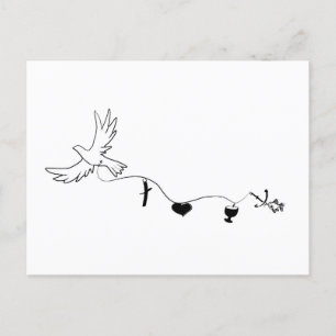 Carte avec colombe de paix et symboles chrétiens