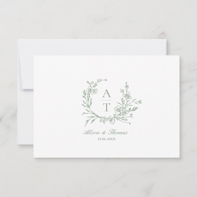 Carte avec détails de monogramme de fleurs sauvage (Dos)